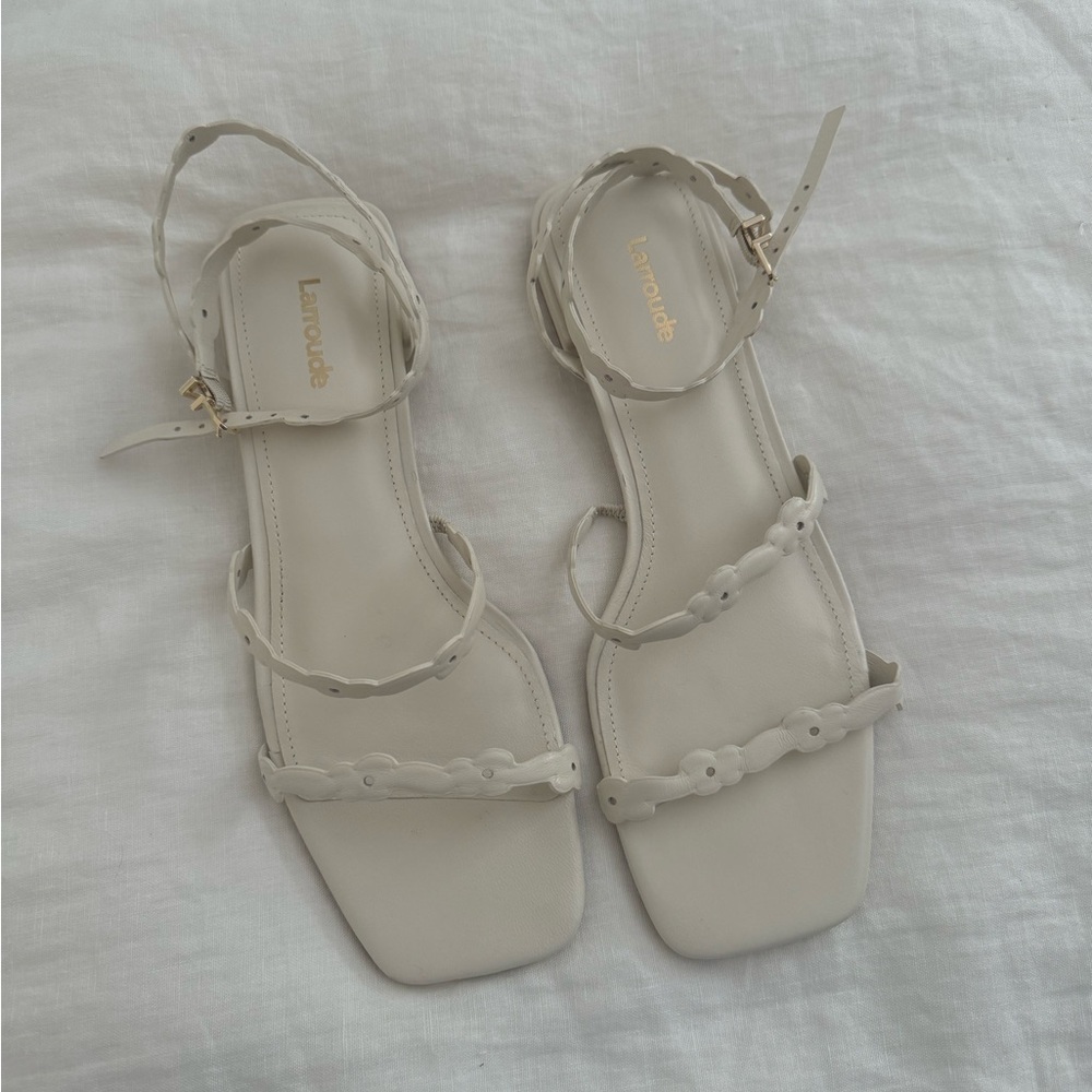 Larroude Flat Strappy Ivory Sandals - Size 8, Ivory (worn once)